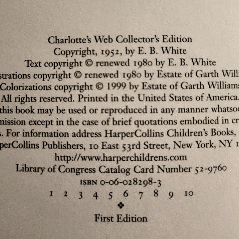 Charlotte's Web Collector's First Edition Hardcover Book with Jacket Cover - Picture 4 of 7